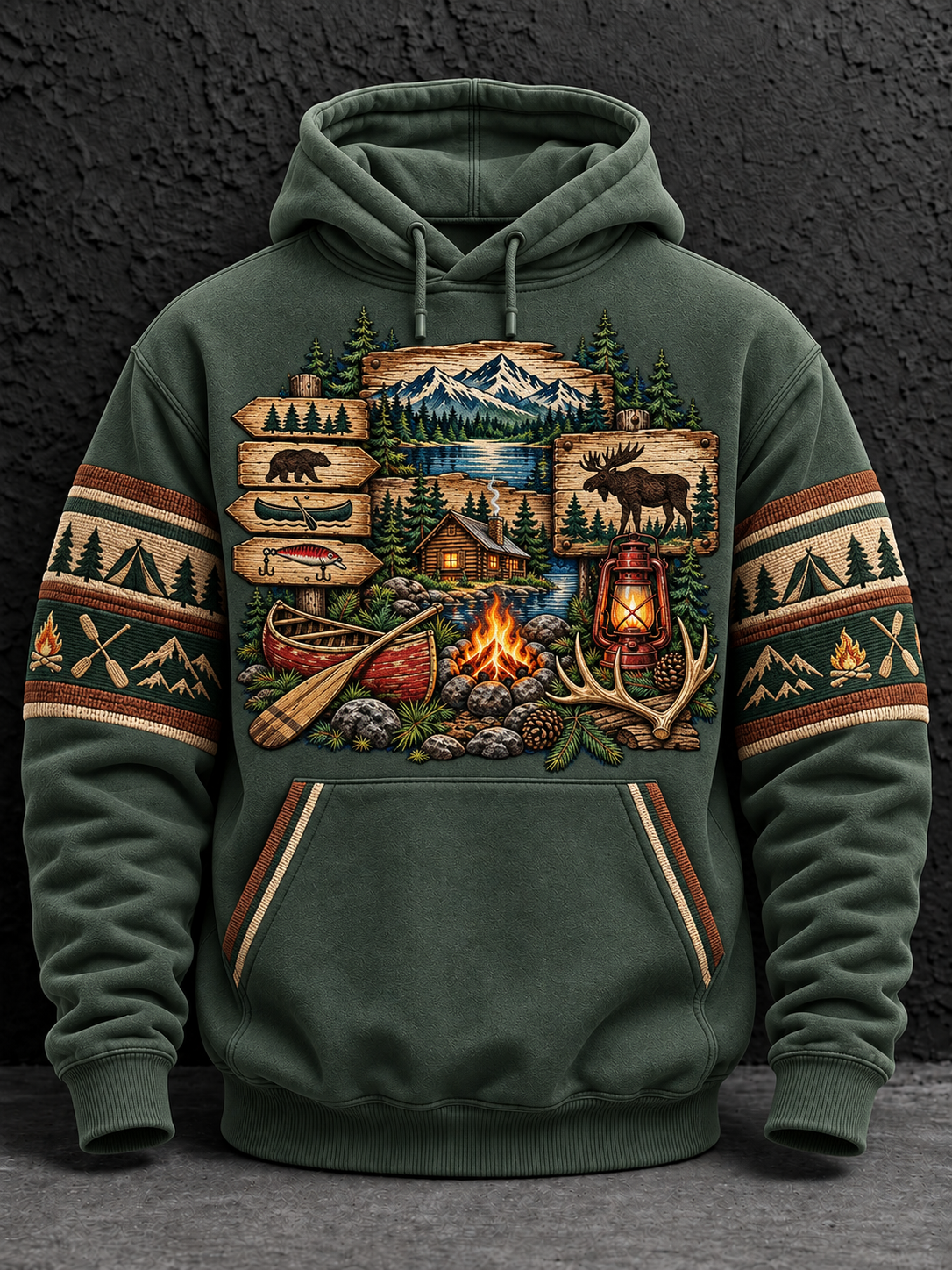 Men's Camping Oversized Drop-Shoulder Hoodie With Pockets