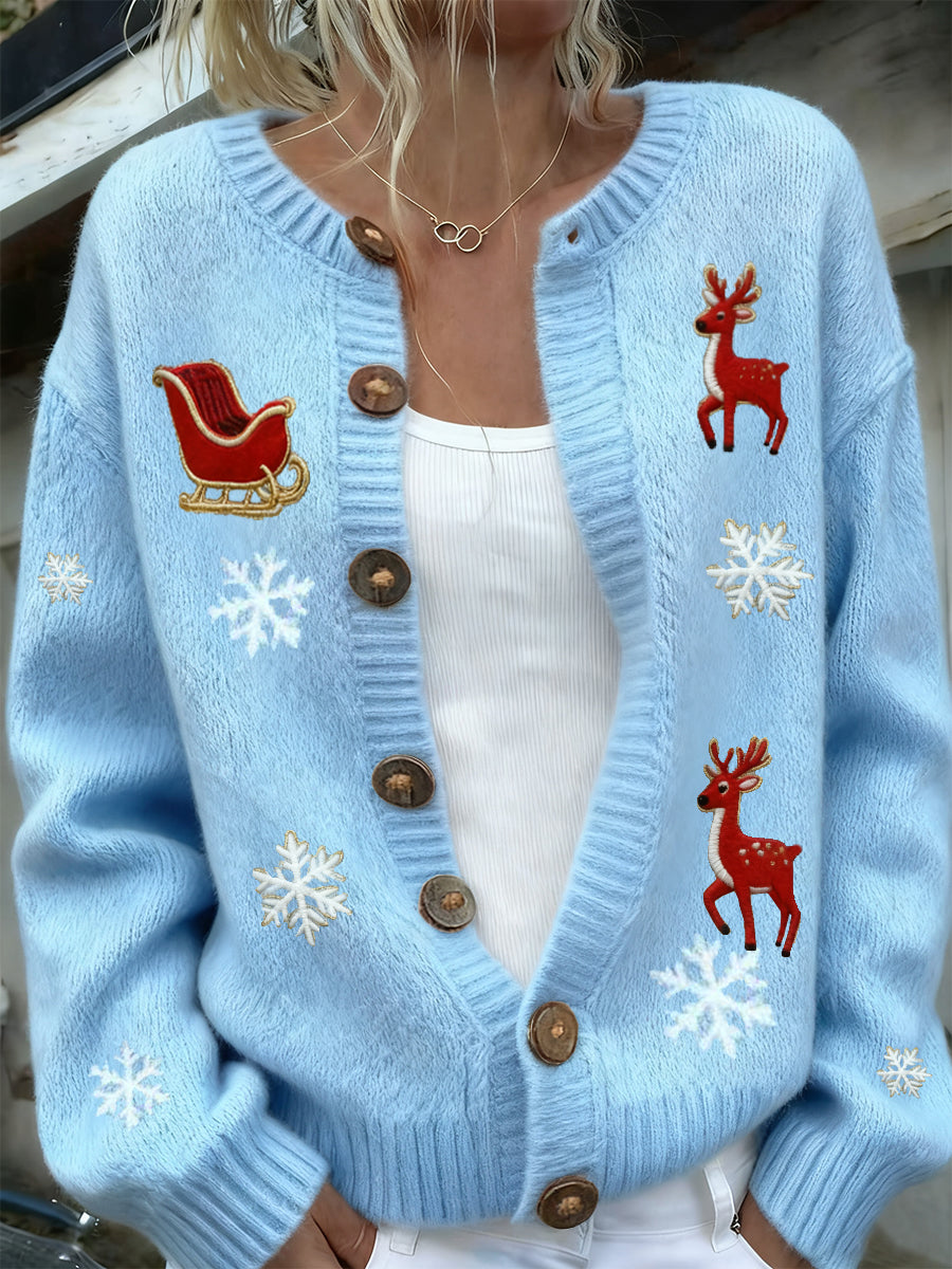 Women's Christmas Animal Art Casual Cardigan Top