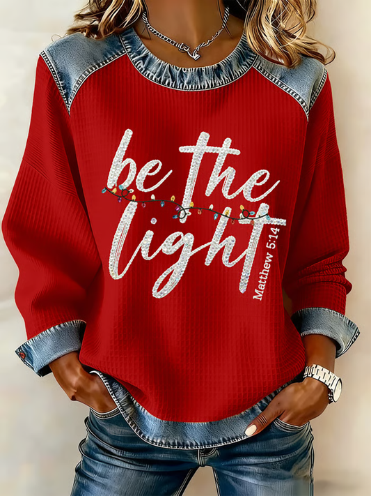 Women's Merry Christmas Denim Patchwork Top