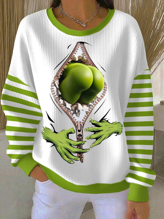 Women's Christmas Ribbed Round-Neck Sweatshirt