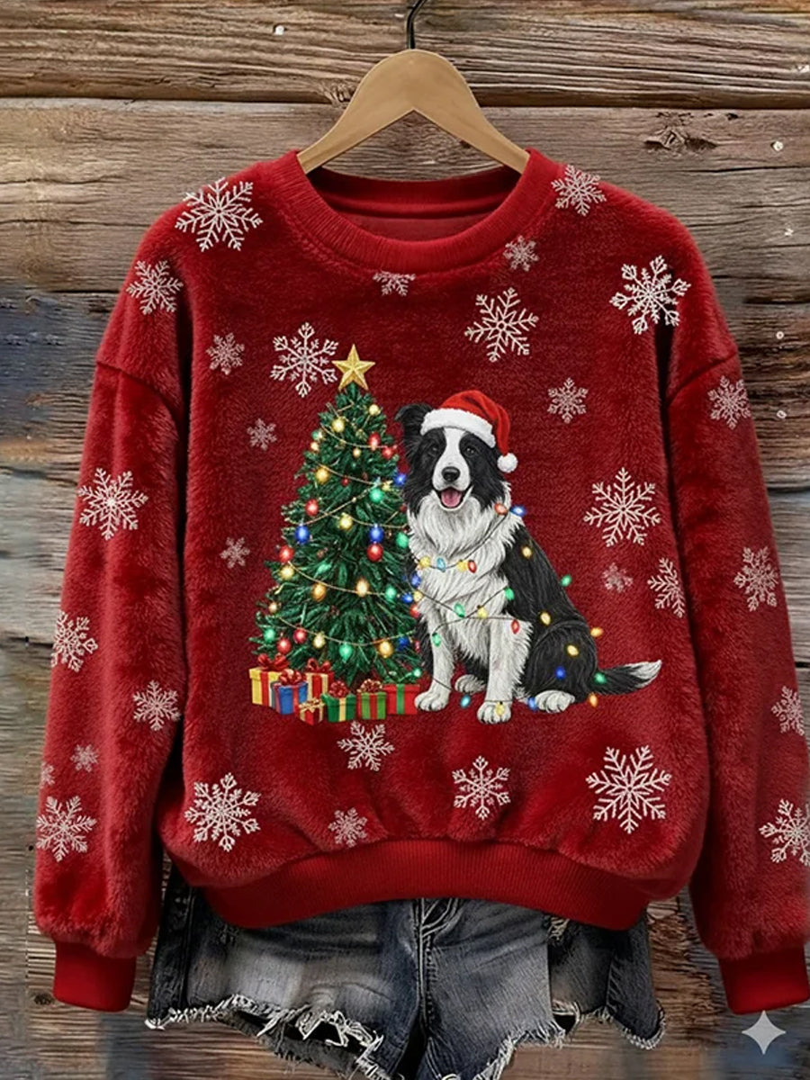 Women's Retro Christmas Animal Art Print Casual Flannel Top