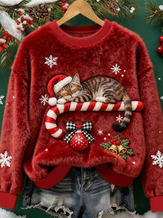 Women's Christmas Cat Flannel Hoodie