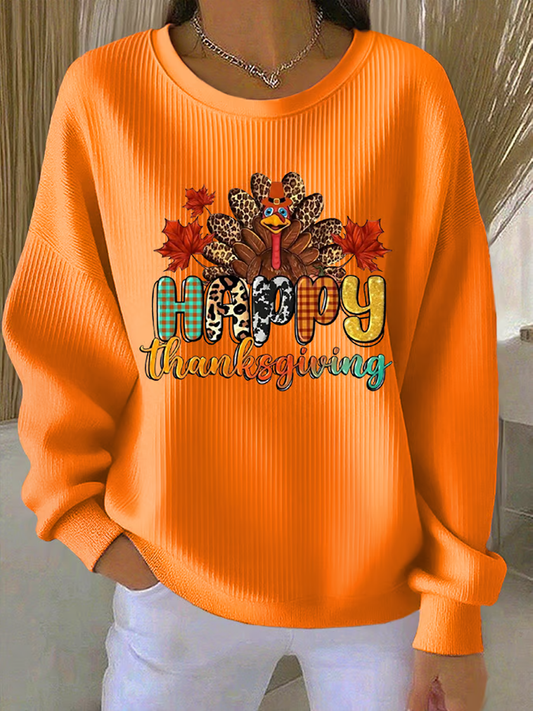 Women'S Happy Thanksgiving Print Sweatshirt