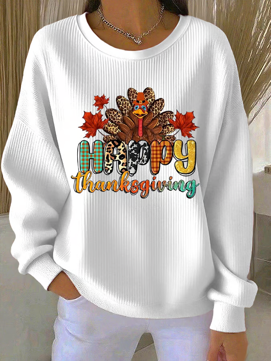 Women'S Happy Thanksgiving Print Sweatshirt
