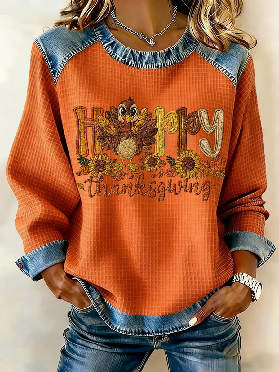 Women's Happy Thanksgiving Print Casual Sweatshirt