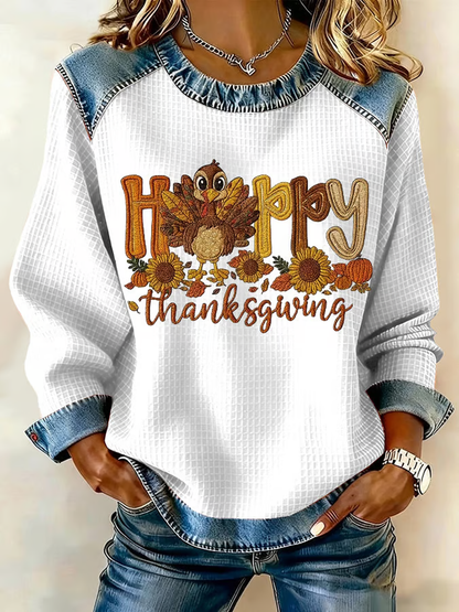 Women's Happy Thanksgiving Print Casual Sweatshirt