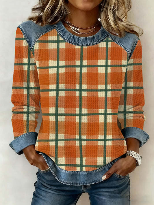 Women's Thanksgiving Print Waffle Sweatshirt