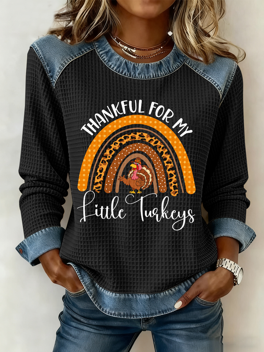 Women's Thankful For My Little Turkeys Print Top