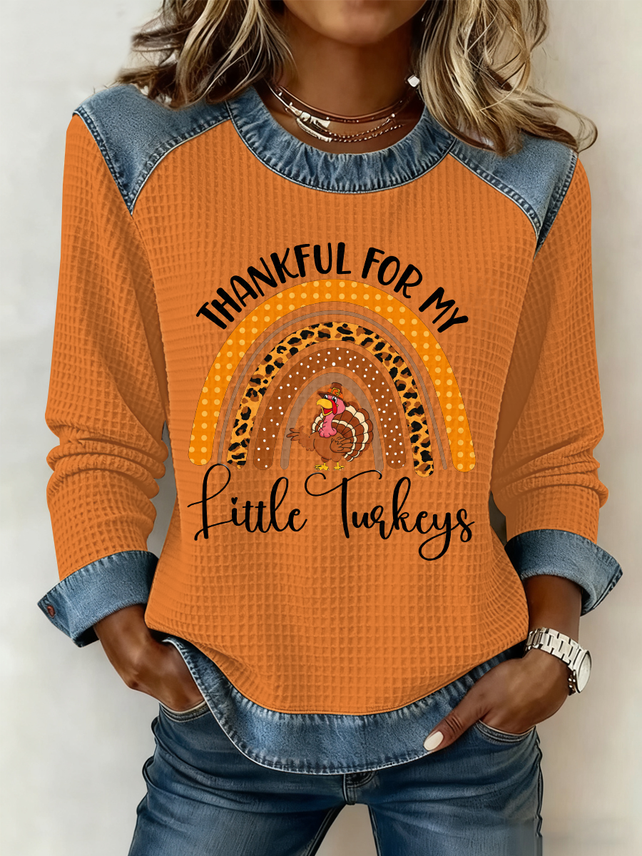 Women's Thankful For My Little Turkeys Print Top