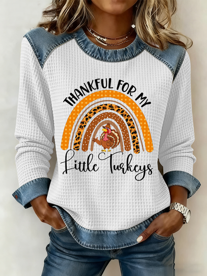Women's Thankful For My Little Turkeys Print Top