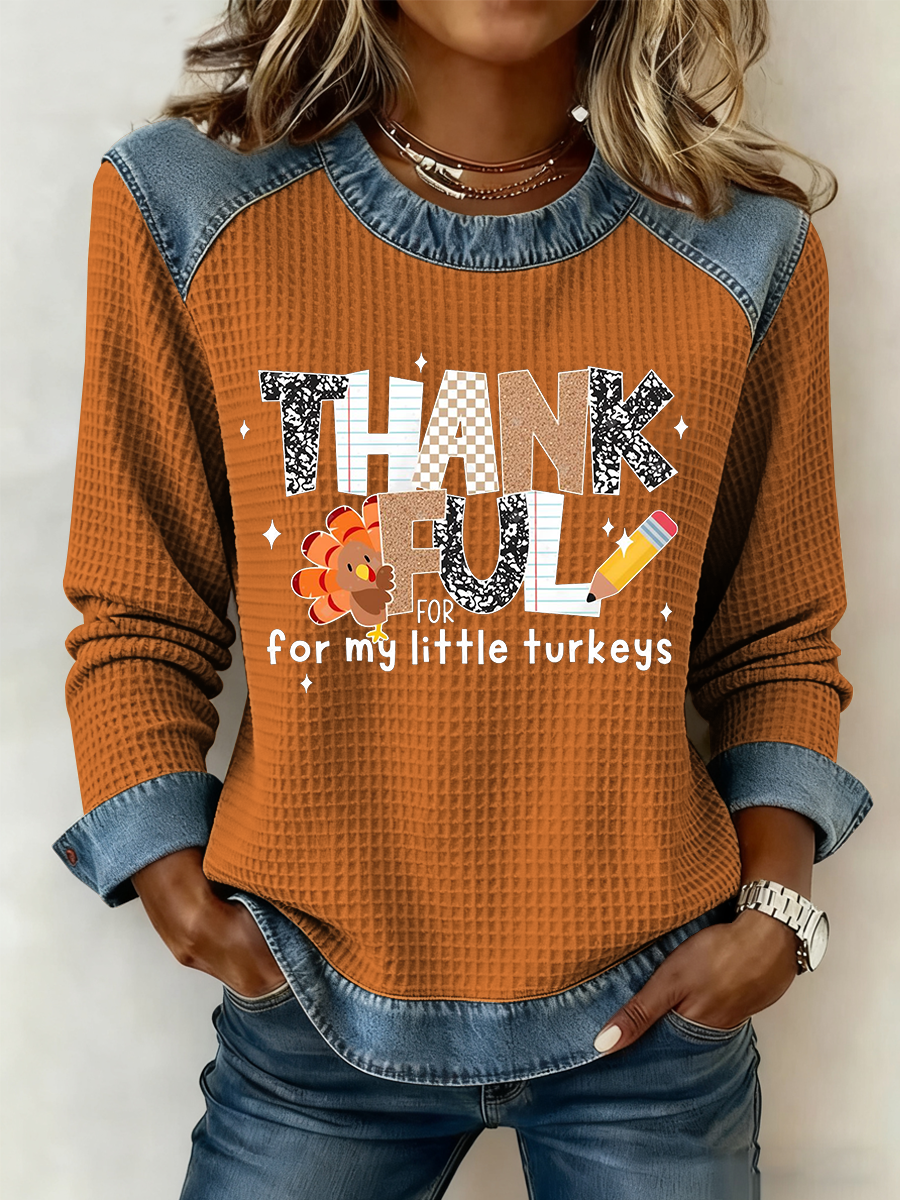 Women's Thankful For My Little Turkeys Print Top