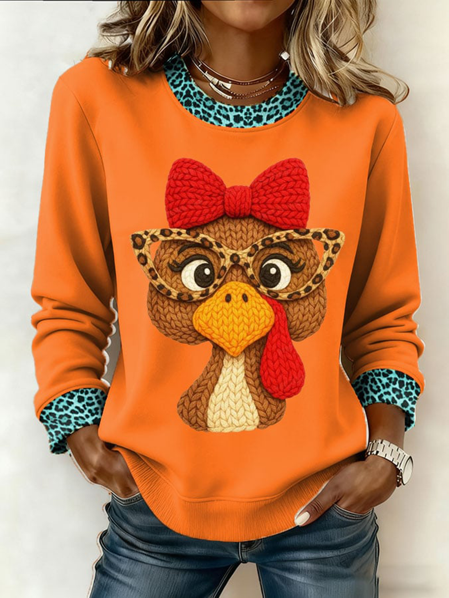 Women's Thanksgiving Print Crew Neck Sweatshirt