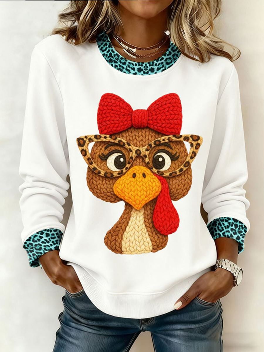 Women's Thanksgiving Print Crew Neck Sweatshirt