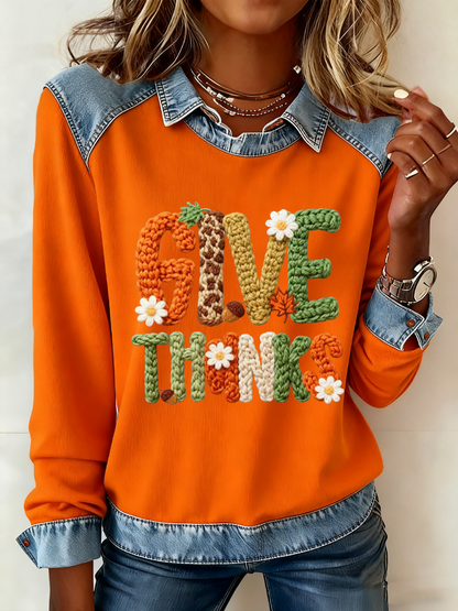 Women's Thanksgiving Print  Regular Sweatshirt