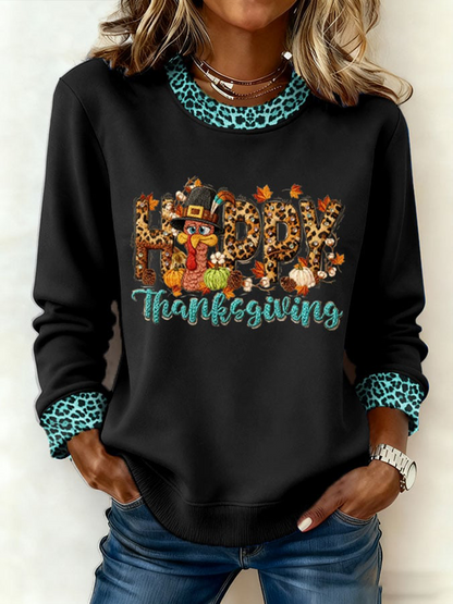 Women's Thanksgiving Print Crew Neck Sweatshirt