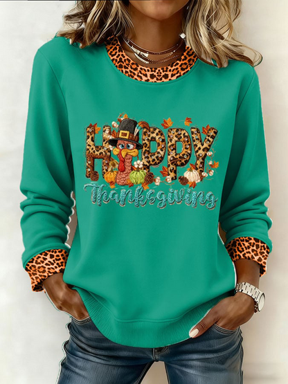 Women's Thanksgiving Print Crew Neck Sweatshirt