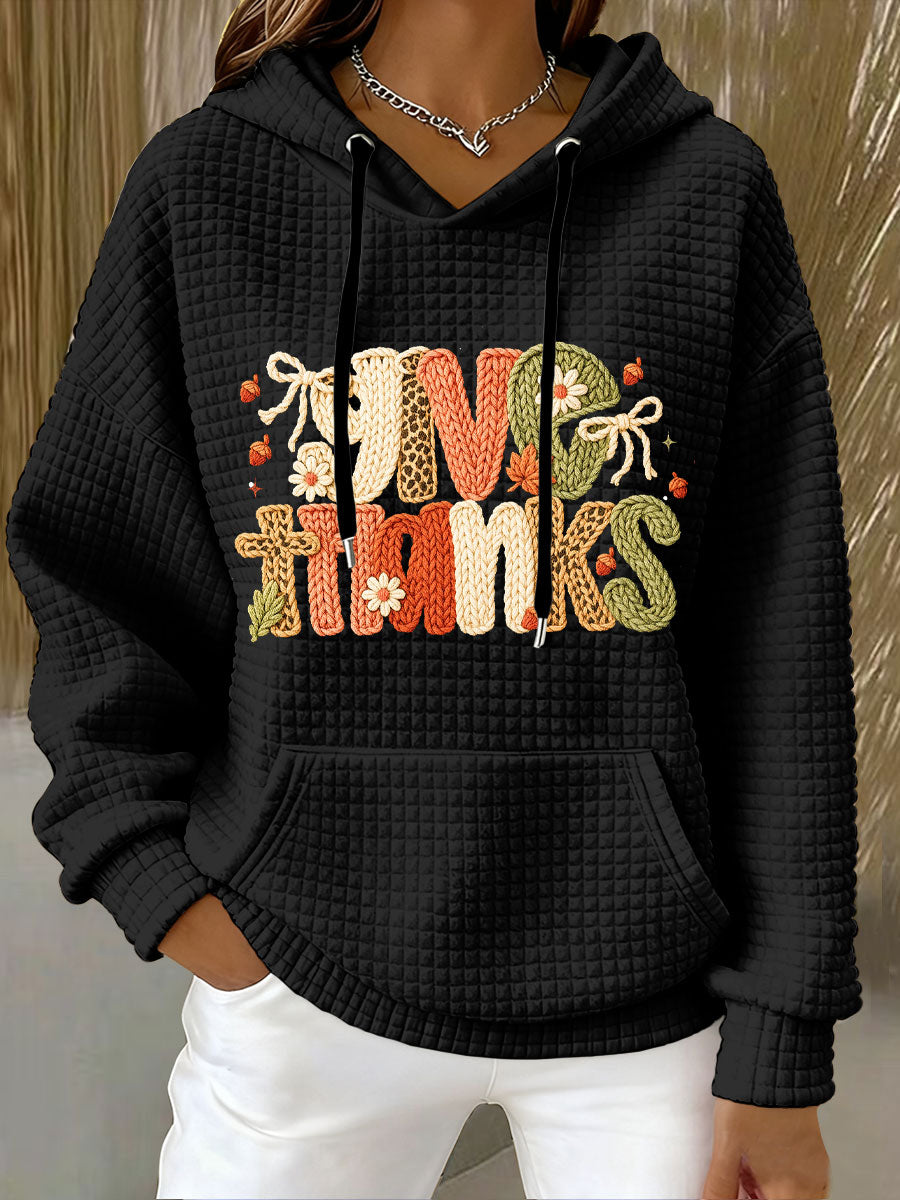 Women's Autumn Thanksgiving Faux Yarn Printed Hoodie