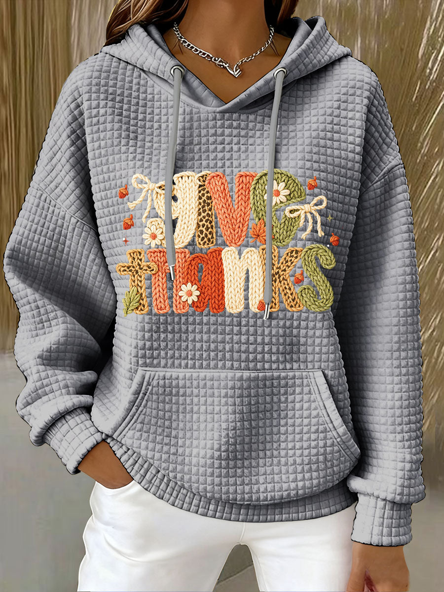 Women's Autumn Thanksgiving Faux Yarn Printed Hoodie
