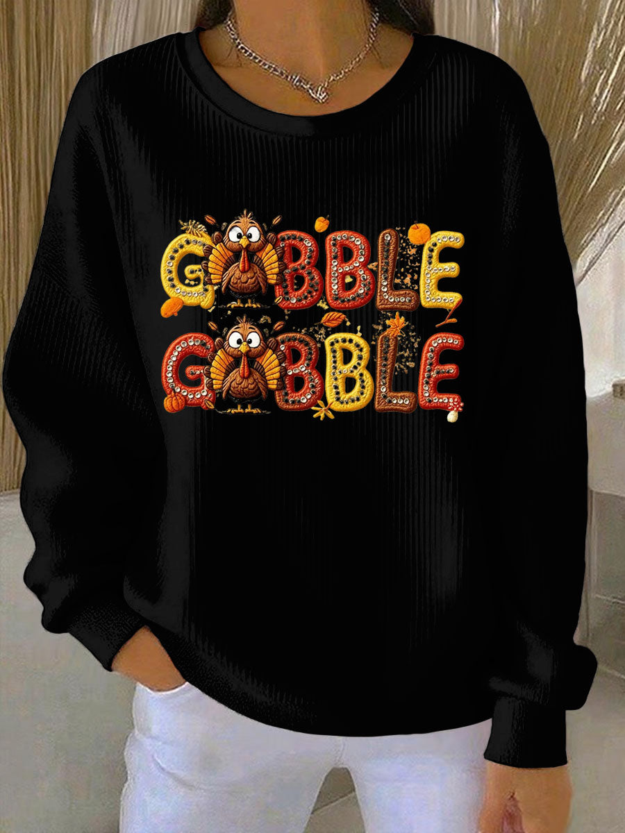 Women's Gobble Gobble Turkey Thanksgiving Print Casual Sweatshirt