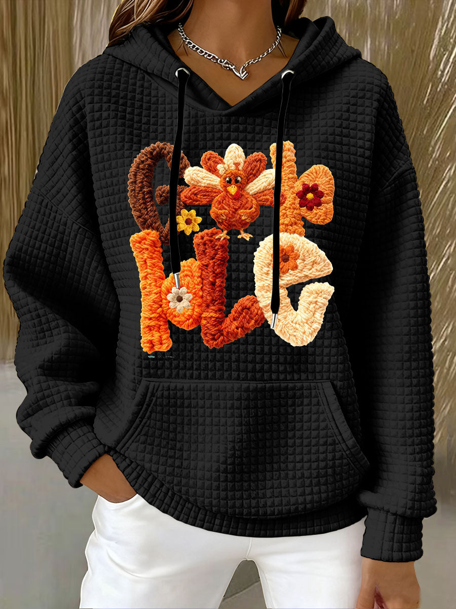 Women's Autumn Thanksgiving Faux Yarn Printed Hoodie