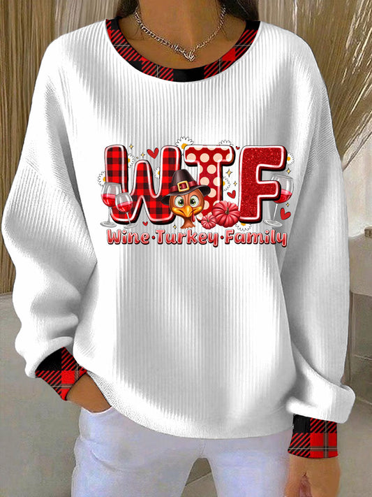 Women's Casual Thanksgiving Wine Turkey Family Sweatshirt