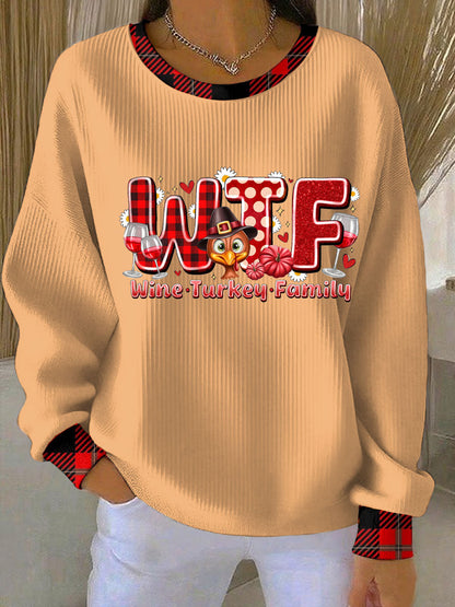Women's Casual Thanksgiving Wine Turkey Family Sweatshirt