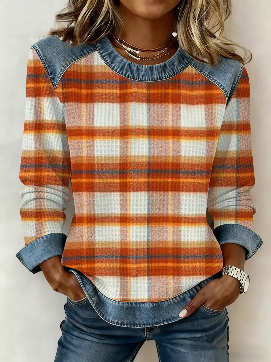 Women's Thanksgiving Print Waffle Sweatshirt