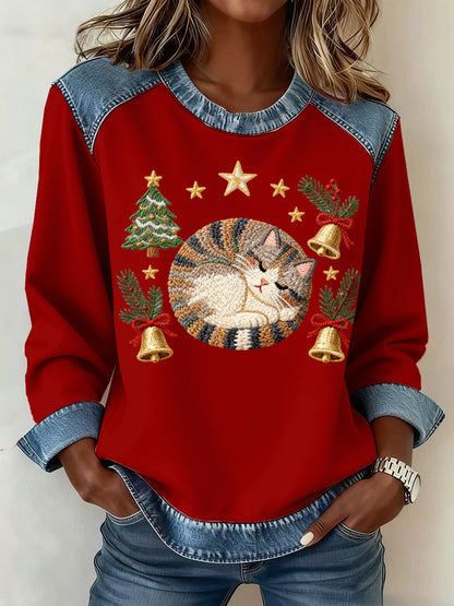 Women's Christmas Pattern Patchwork Art Sweatshirt