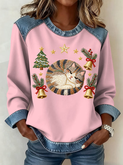 Women's Christmas Pattern Patchwork Art Sweatshirt