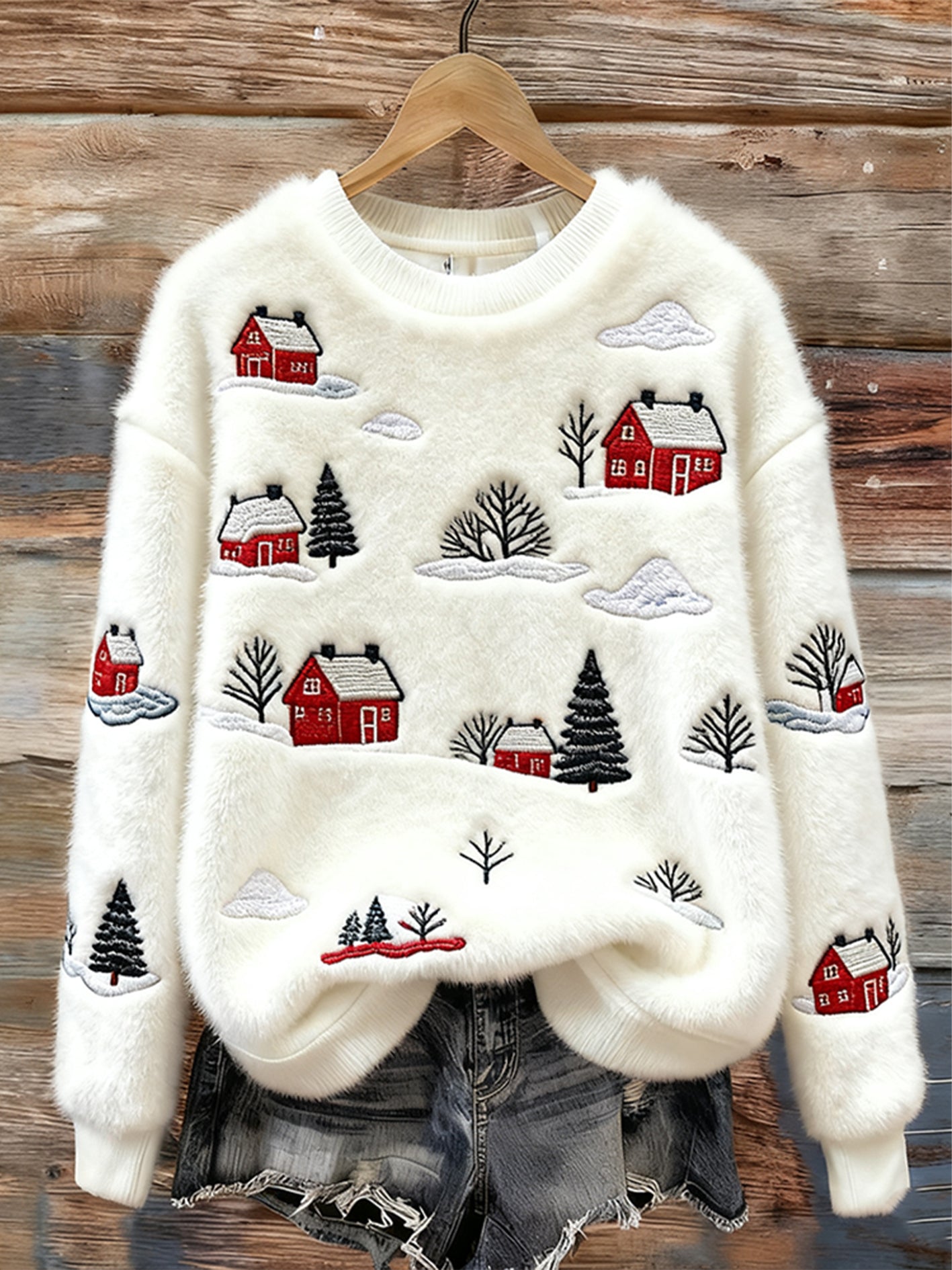 Women's Christmas Art Print Casual Flannel Sweater