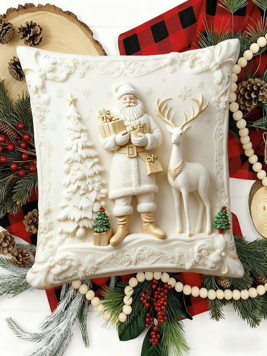 Vintage Christmas Santa Reindeer Home Decor Pillow