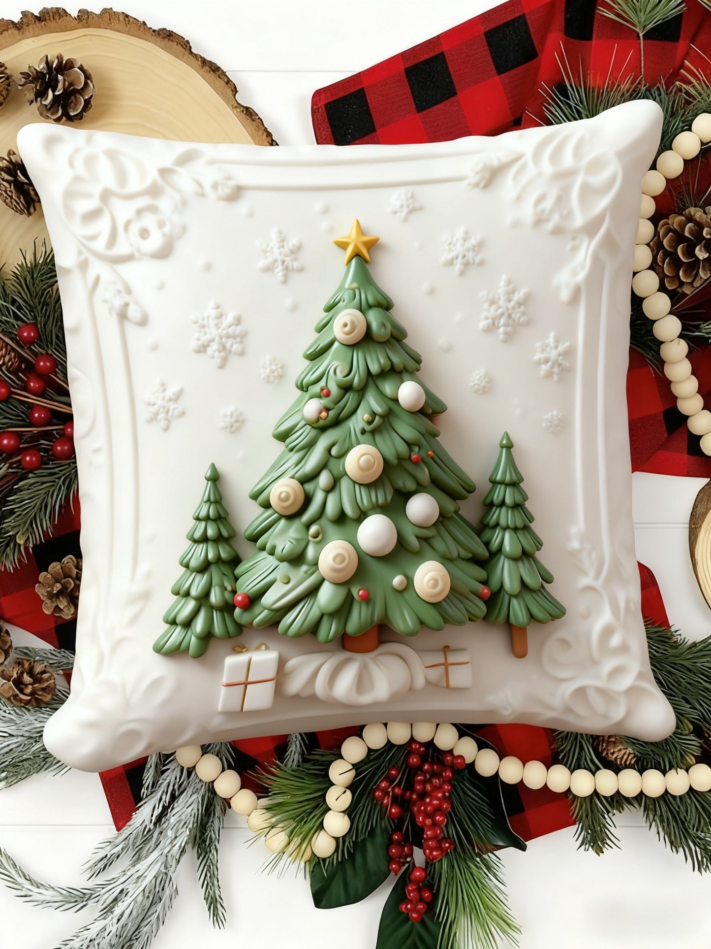 Retro Cheerful Christmas Tree Decorative Home Pillow