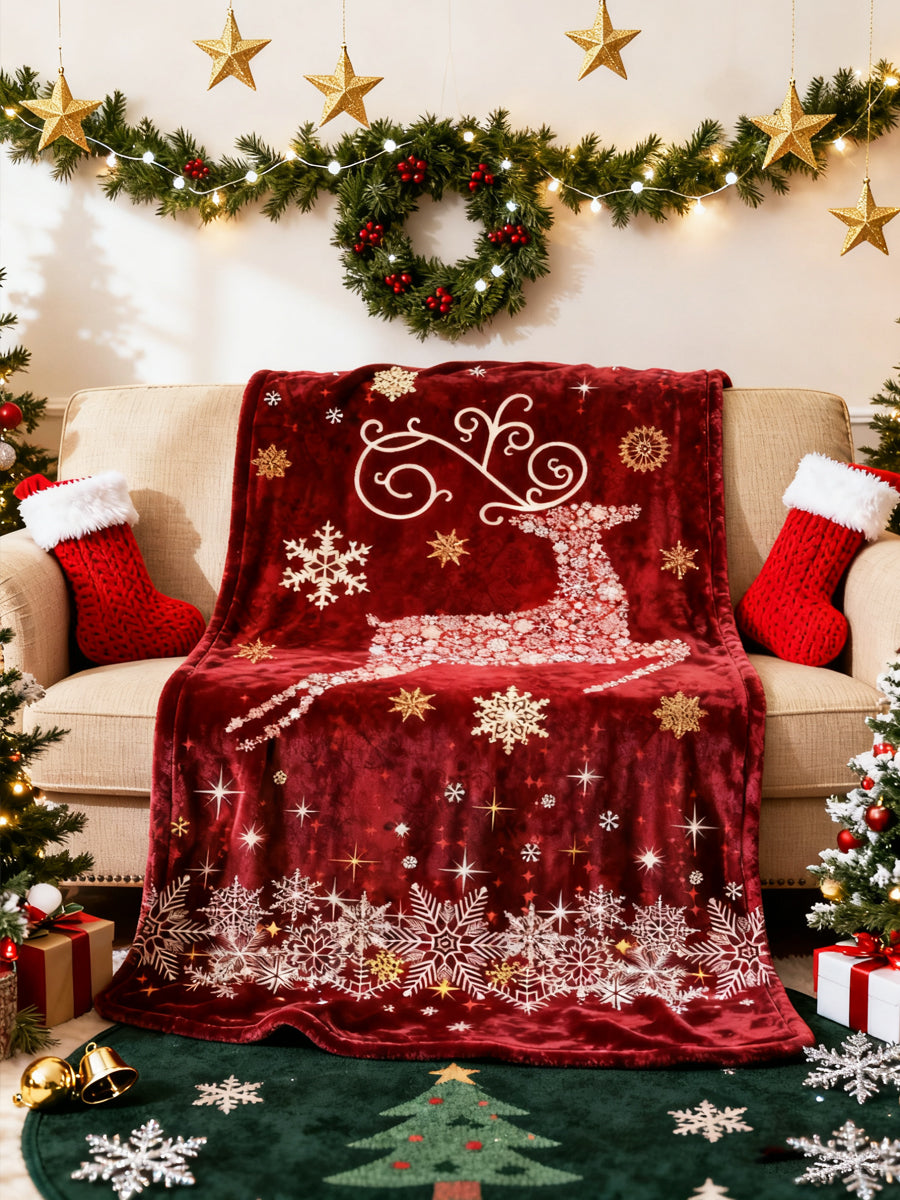 Christmas Sparkling Reindeer Flannel Blanket