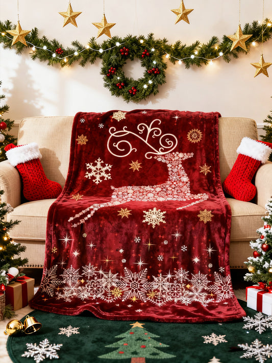 Christmas Sparkling Reindeer Flannel Blanket