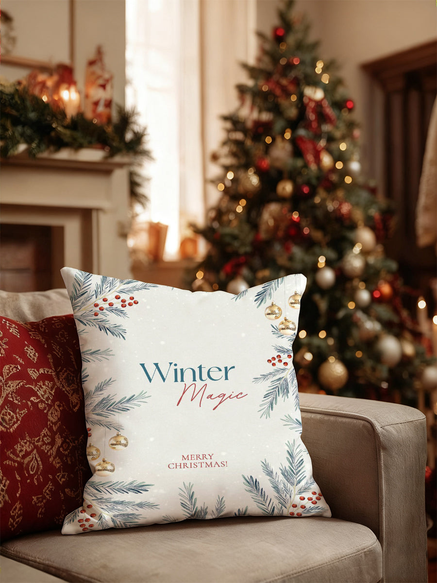 Elegant "Winter Magic" Pine & Berry Christmas Throw Pillow