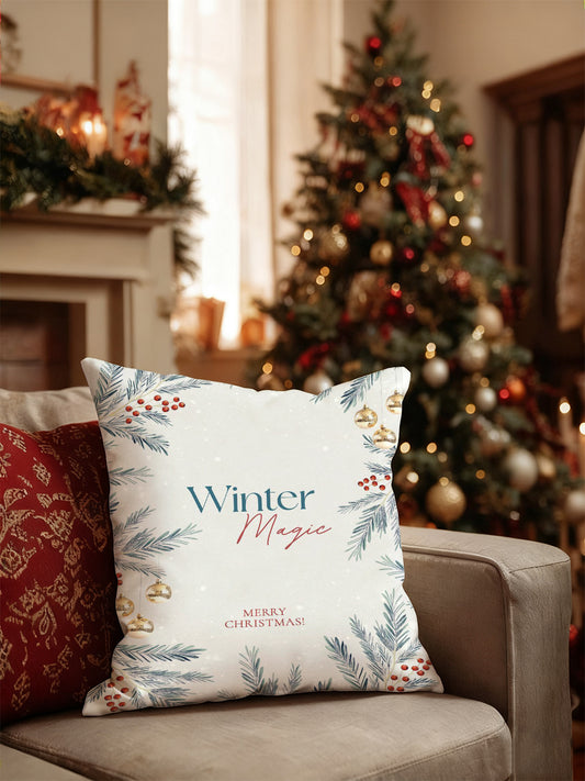 Elegant "Winter Magic" Pine & Berry Christmas Throw Pillow
