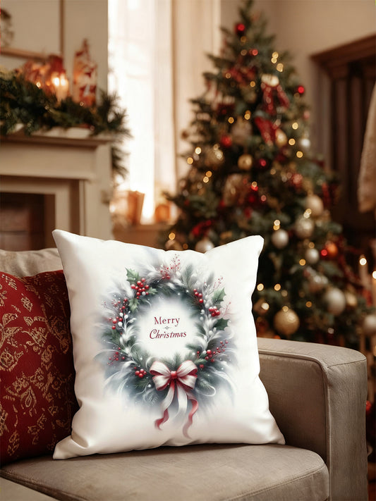 Classic Wreath "Merry Christmas" Throw Pillow