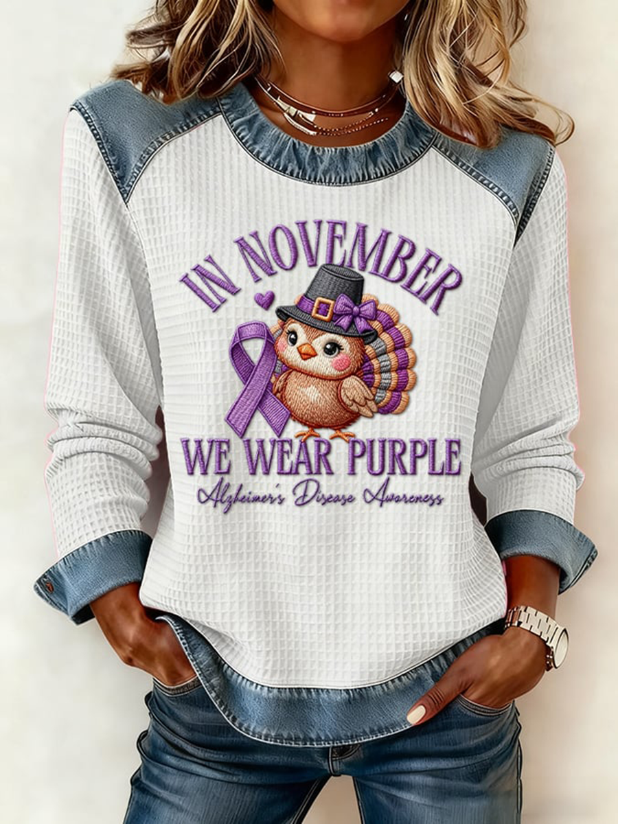 Women's Casual Retro Style: Purple Waffle Knit Tops for November