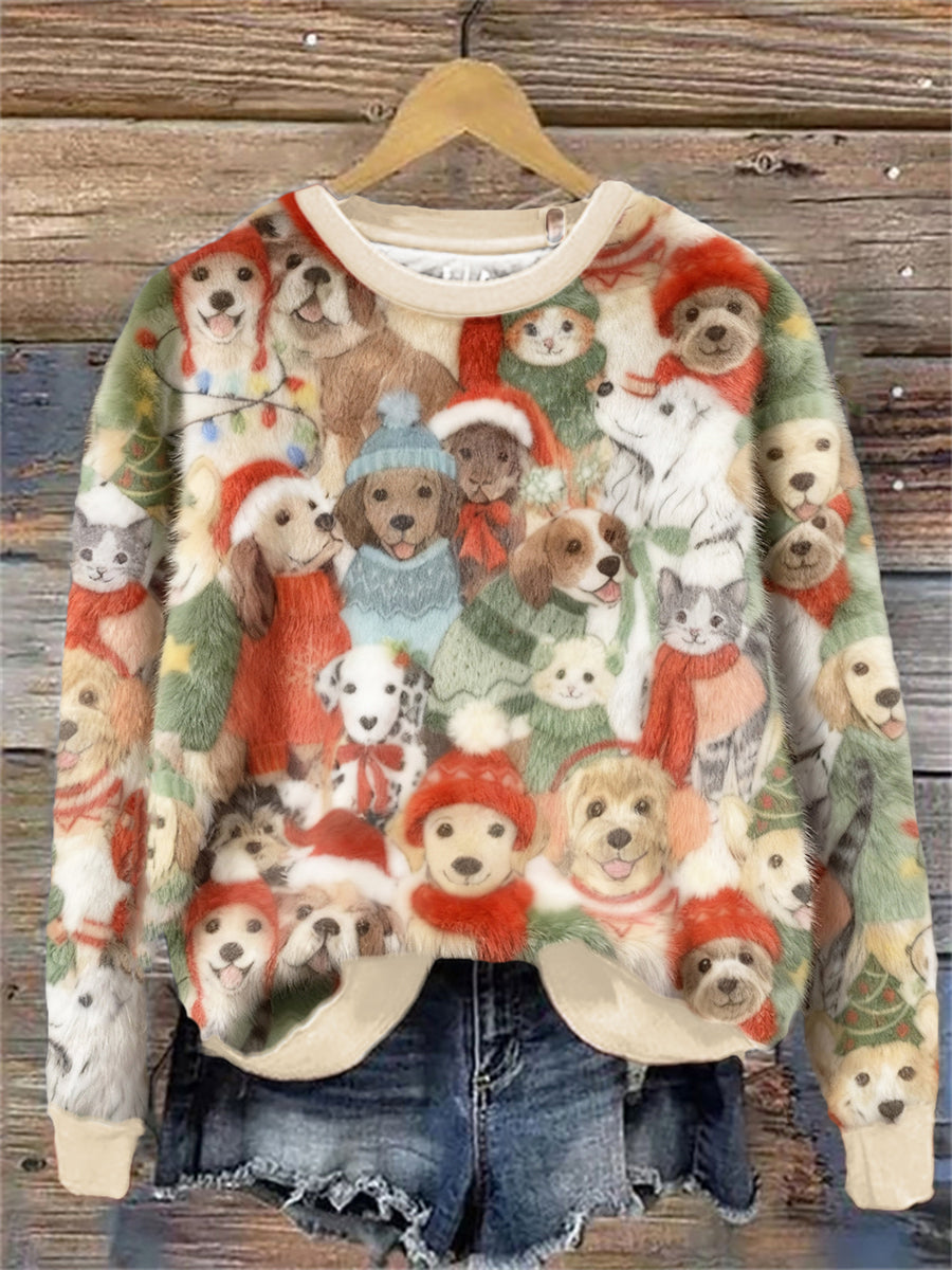 Women's Christmas Dogs Art Flannel Hoodie