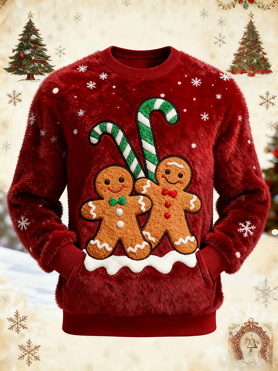 Men's Christmas Cute Gingerbread Man Art Flannel Sweatshirt