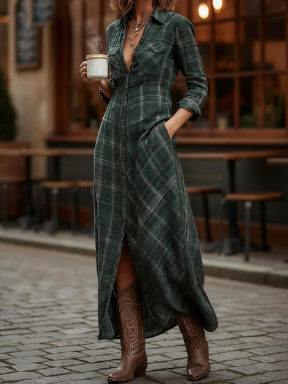 Women's Vintage Plaid Pattern Maxi Dress