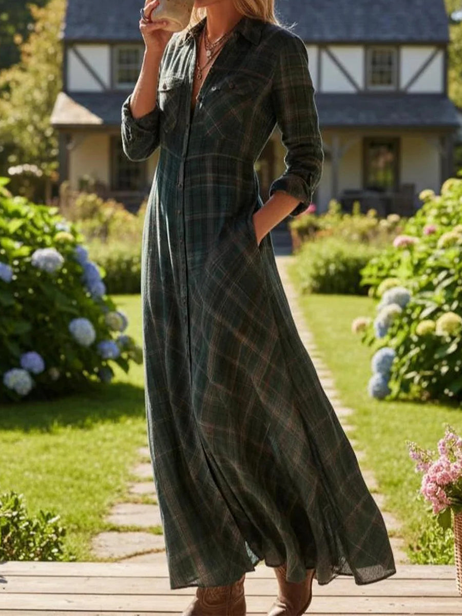Women's Vintage Plaid Pattern Maxi Dress