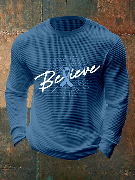 Men's Prostate Cancer Awareness Waffle Print Casual T-Shirt