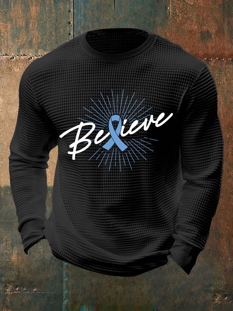 Men's Prostate Cancer Awareness Waffle Print Casual T-Shirt