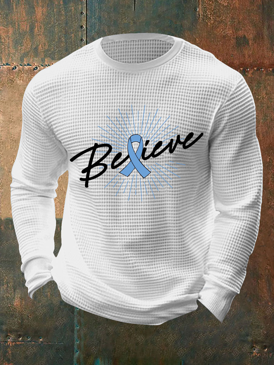 Men's Prostate Cancer Awareness Waffle Print Casual T-Shirt
