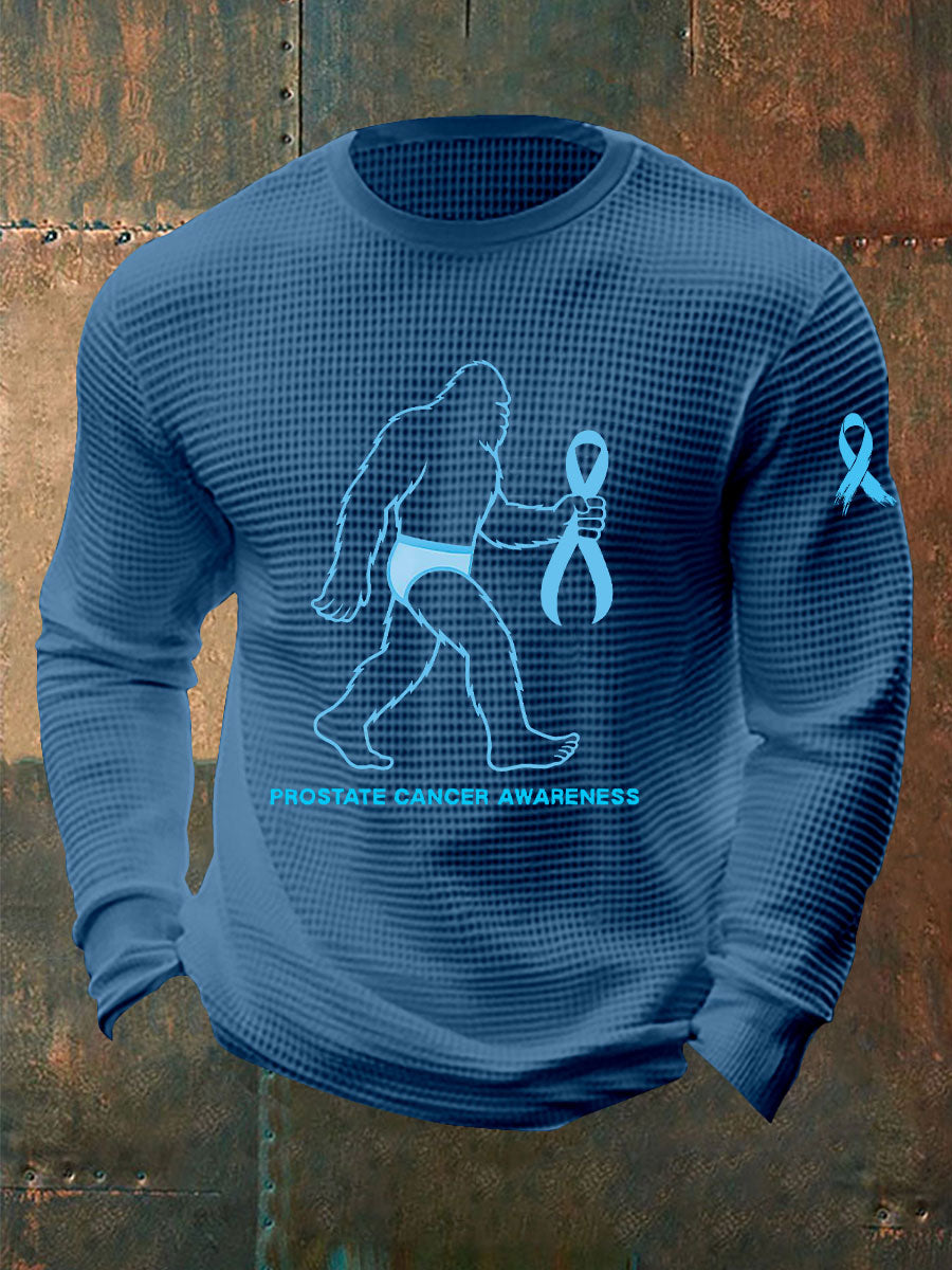 Men's Prostate Cancer Awareness Waffle Print Casual T-Shirt