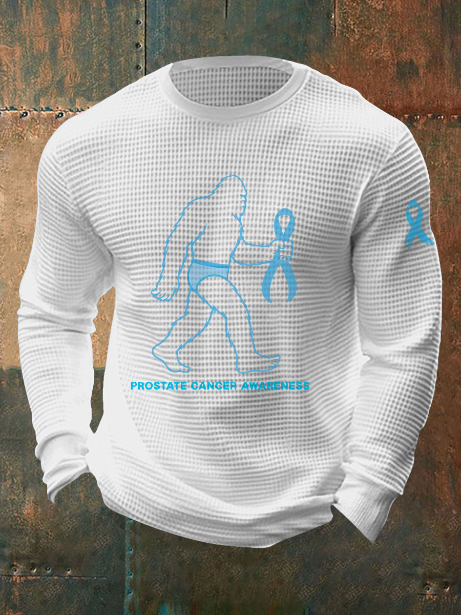 Men's Prostate Cancer Awareness Waffle Print Casual T-Shirt