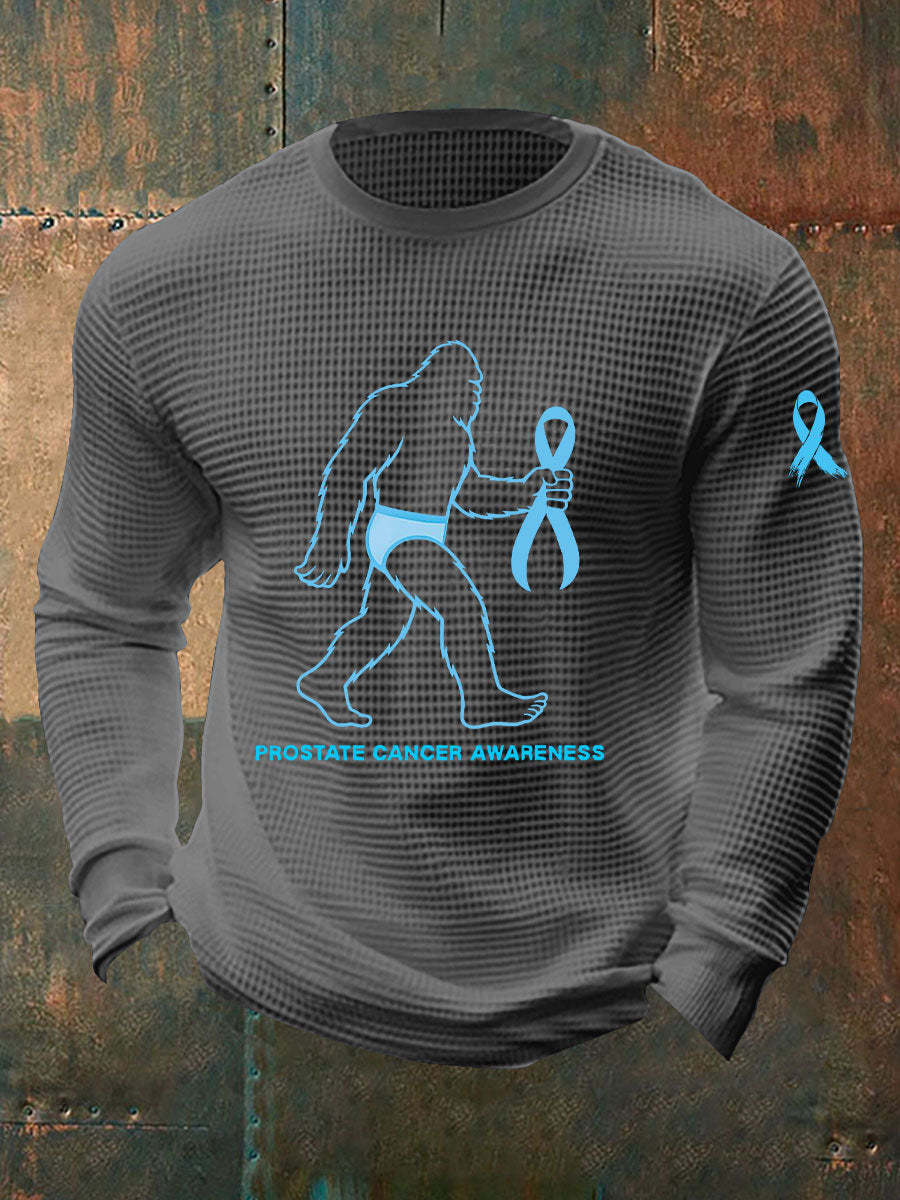 Men's Prostate Cancer Awareness Waffle Print Casual T-Shirt