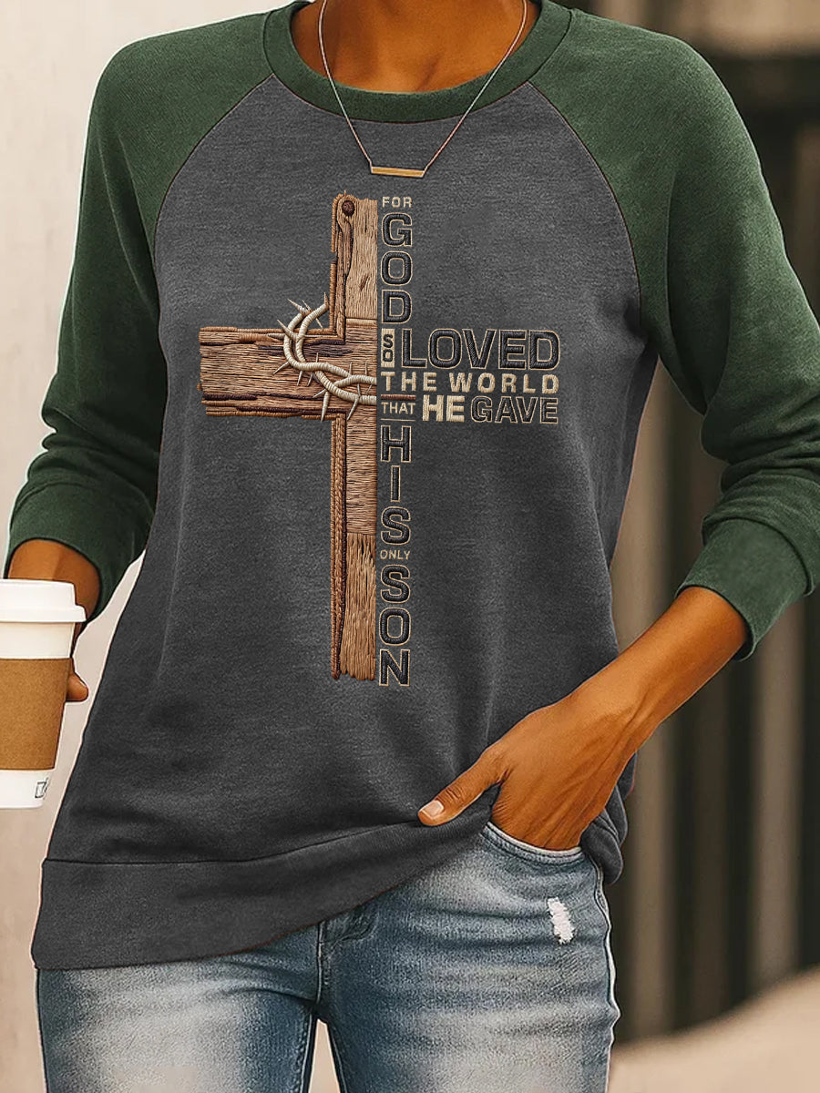 Women's Christian Cross John 3:16 Print Casual Sweatshirt