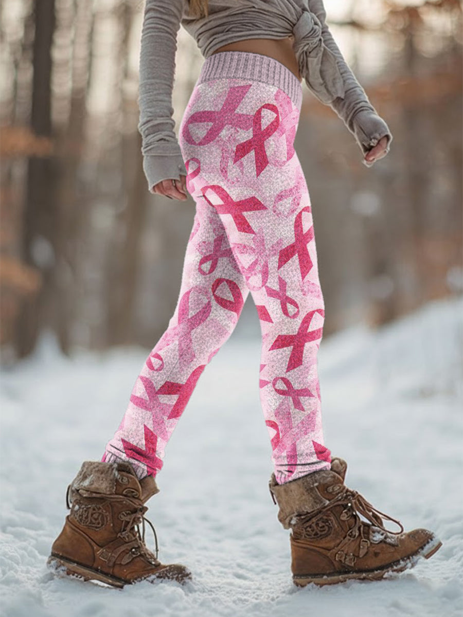 Women's Retro Breast Cancer Prevention Campaign Print Sports Stretch Leggings
